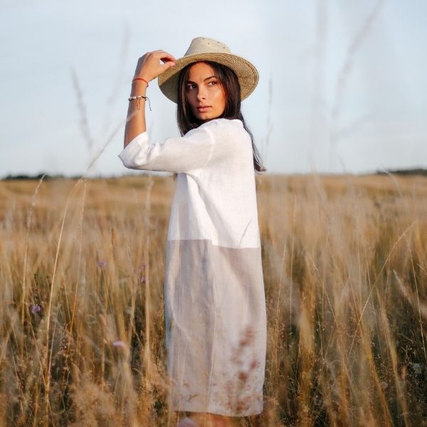magic linen white dress Tie-waist Linen dress MIAMI in White