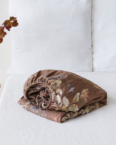 Heritage garden print linen fitted sheet