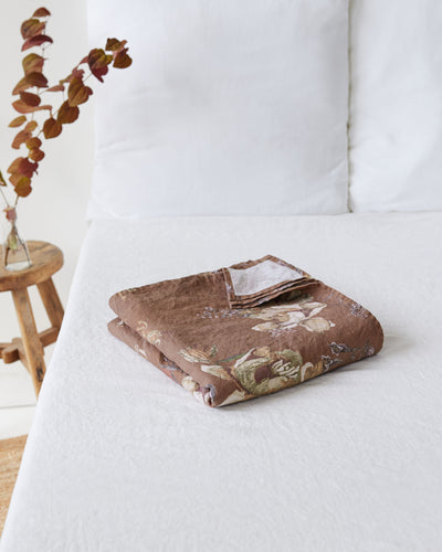 Heritage garden print linen flat sheet