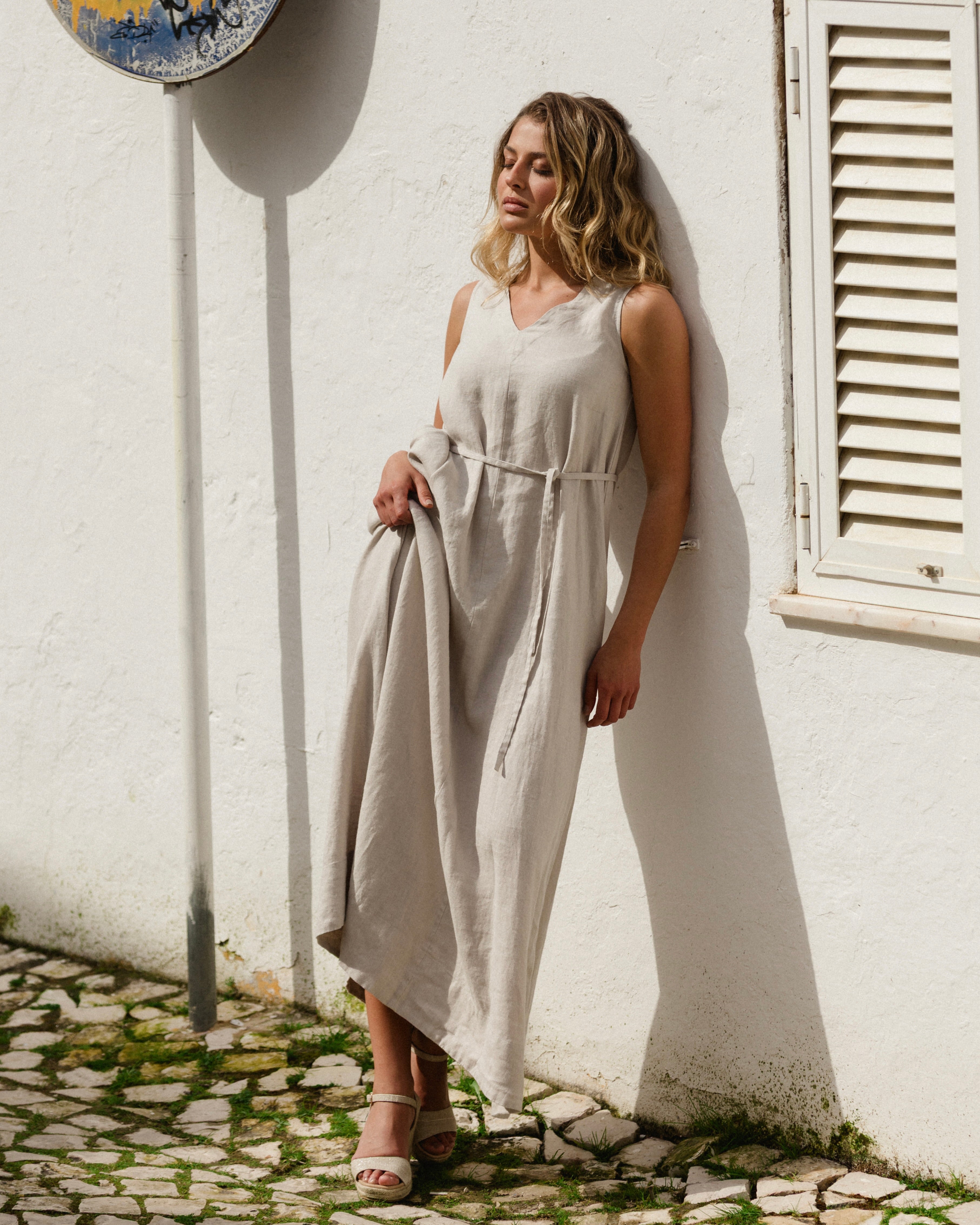 Sleeveless Linen dress FLORENCE in Natural flax