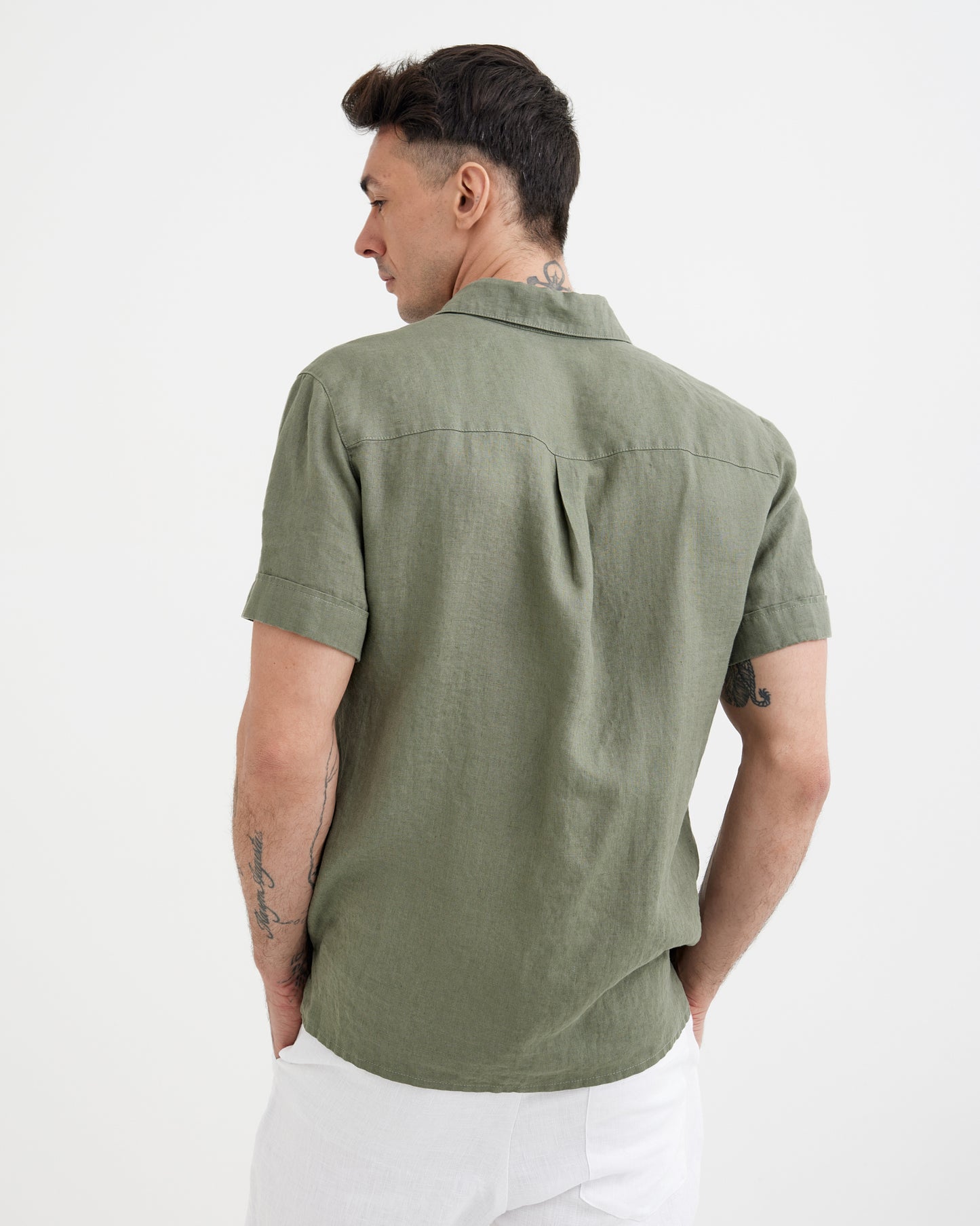 Men's Short Sleeve Linen Shirt DENVER in Mist green