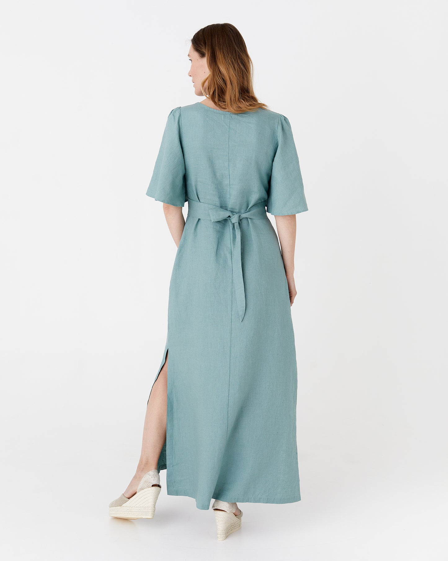 Maxi linen dress AGRA in Teal blue - MagicLinen