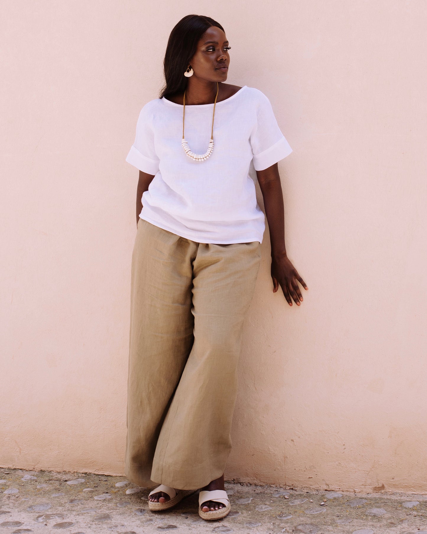Wide leg linen pants ALCUDIA in Dried moss - MagicLinen