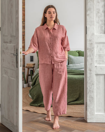 Linen pajama set AVEIRA in Cranberry - MagicLinen