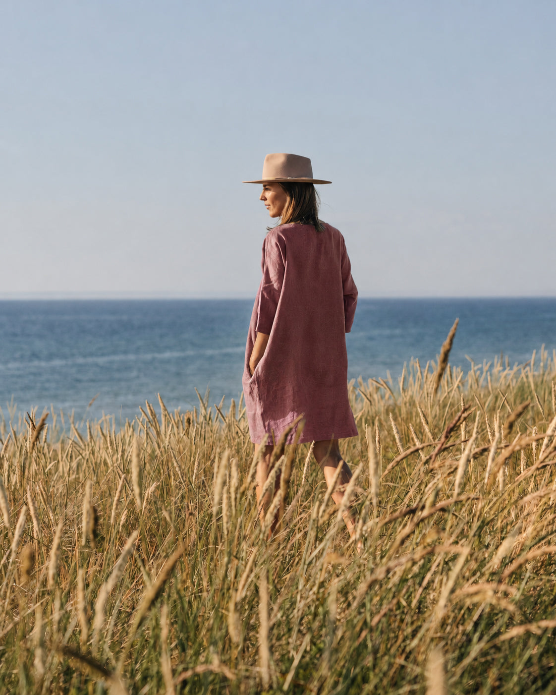Relaxed fit linen dress ARUBA in Plum