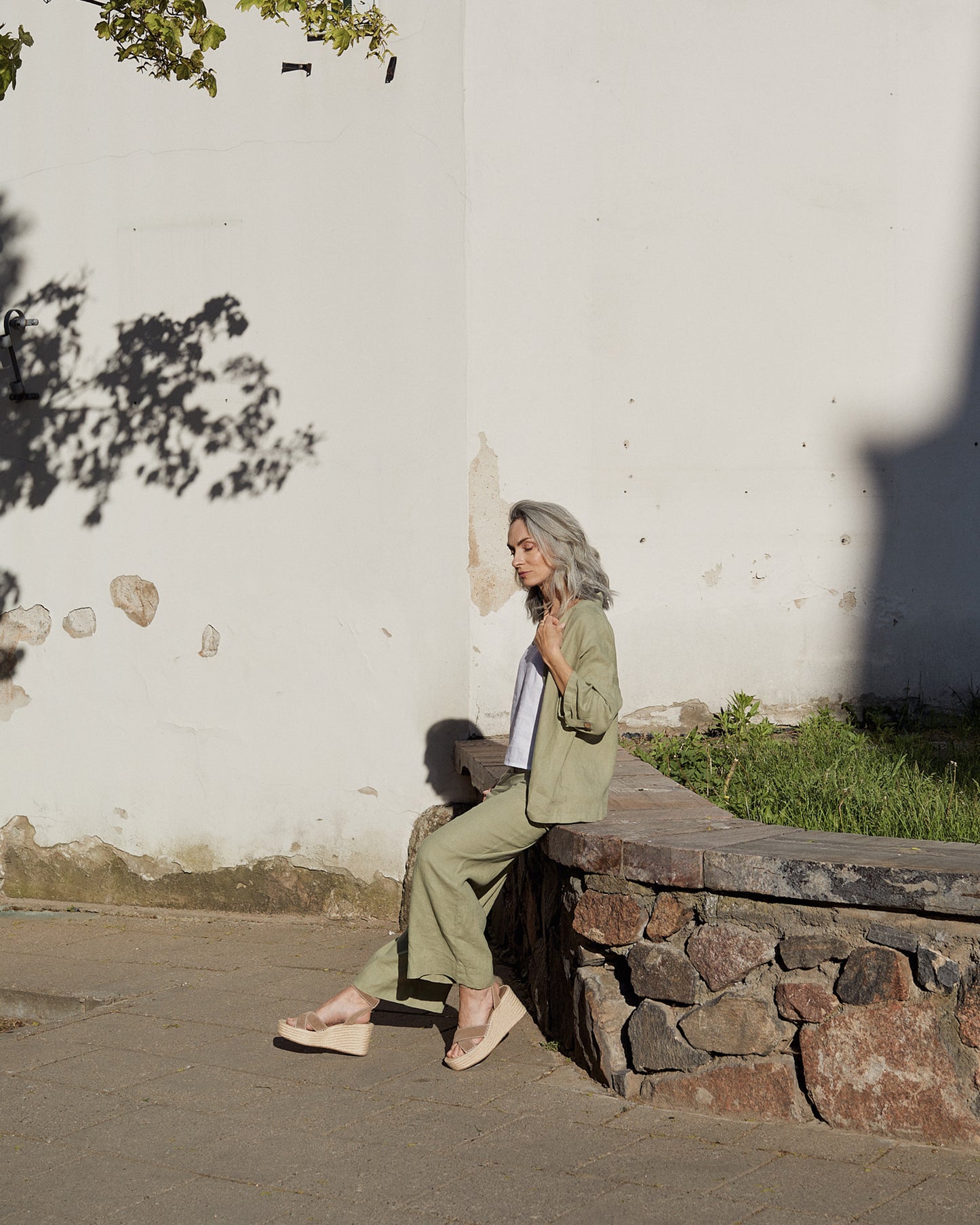 Weite Leinenhose BANFF in Salbei