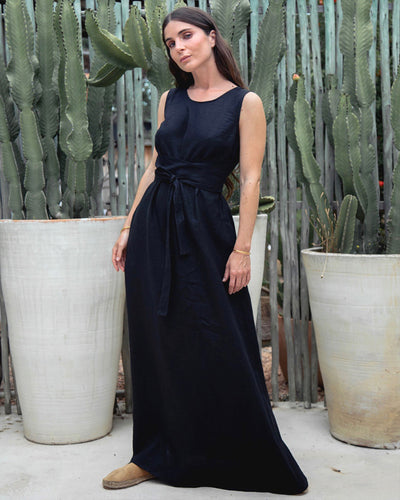 Long linen dress BORACAY in Black - MagicLinen