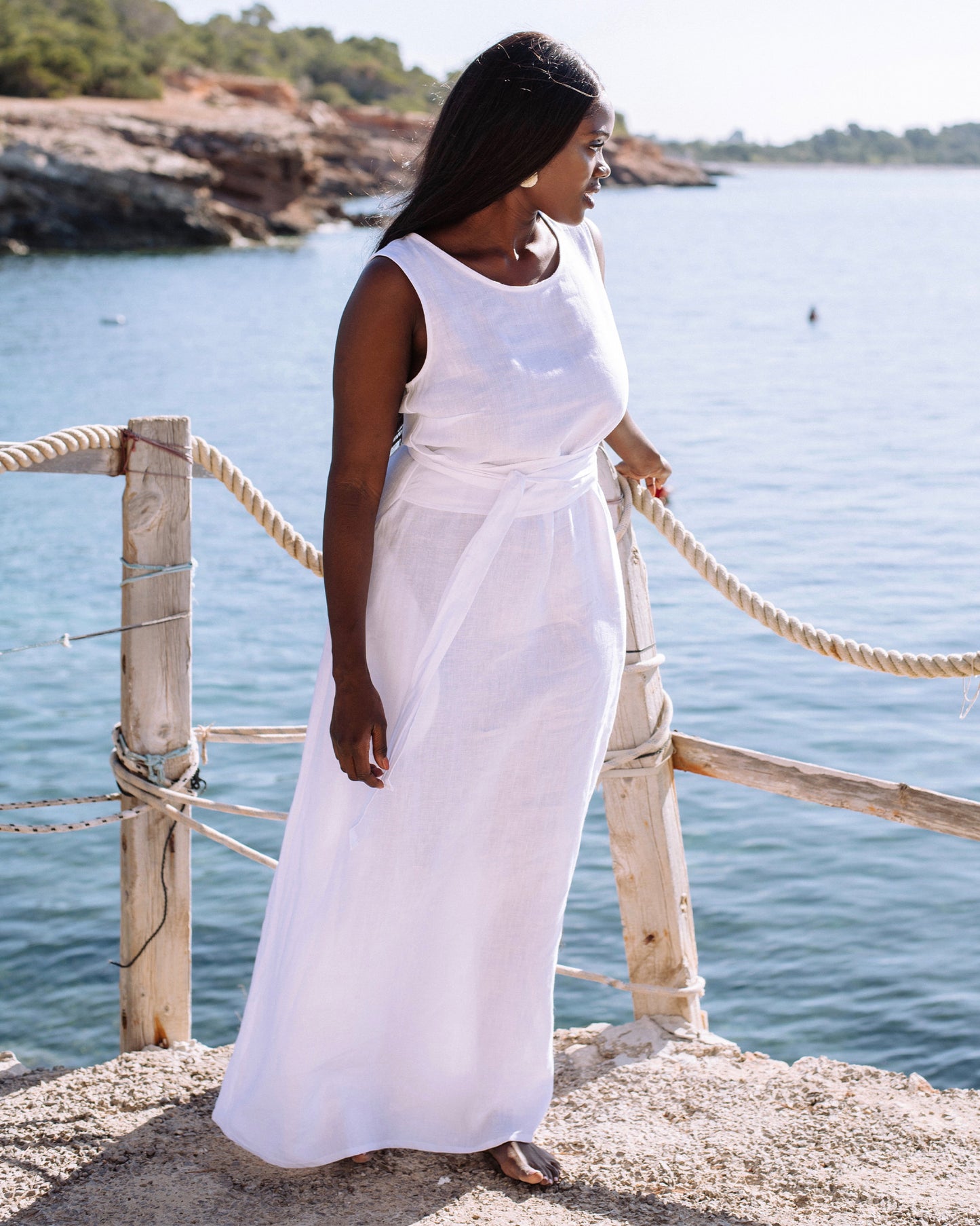 Long linen dress BORACAY in White - MagicLinen