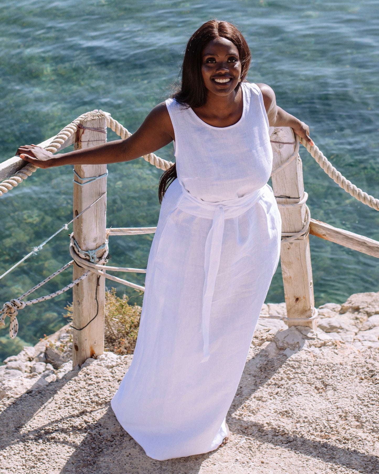 Long linen dress BORACAY in White - MagicLinen