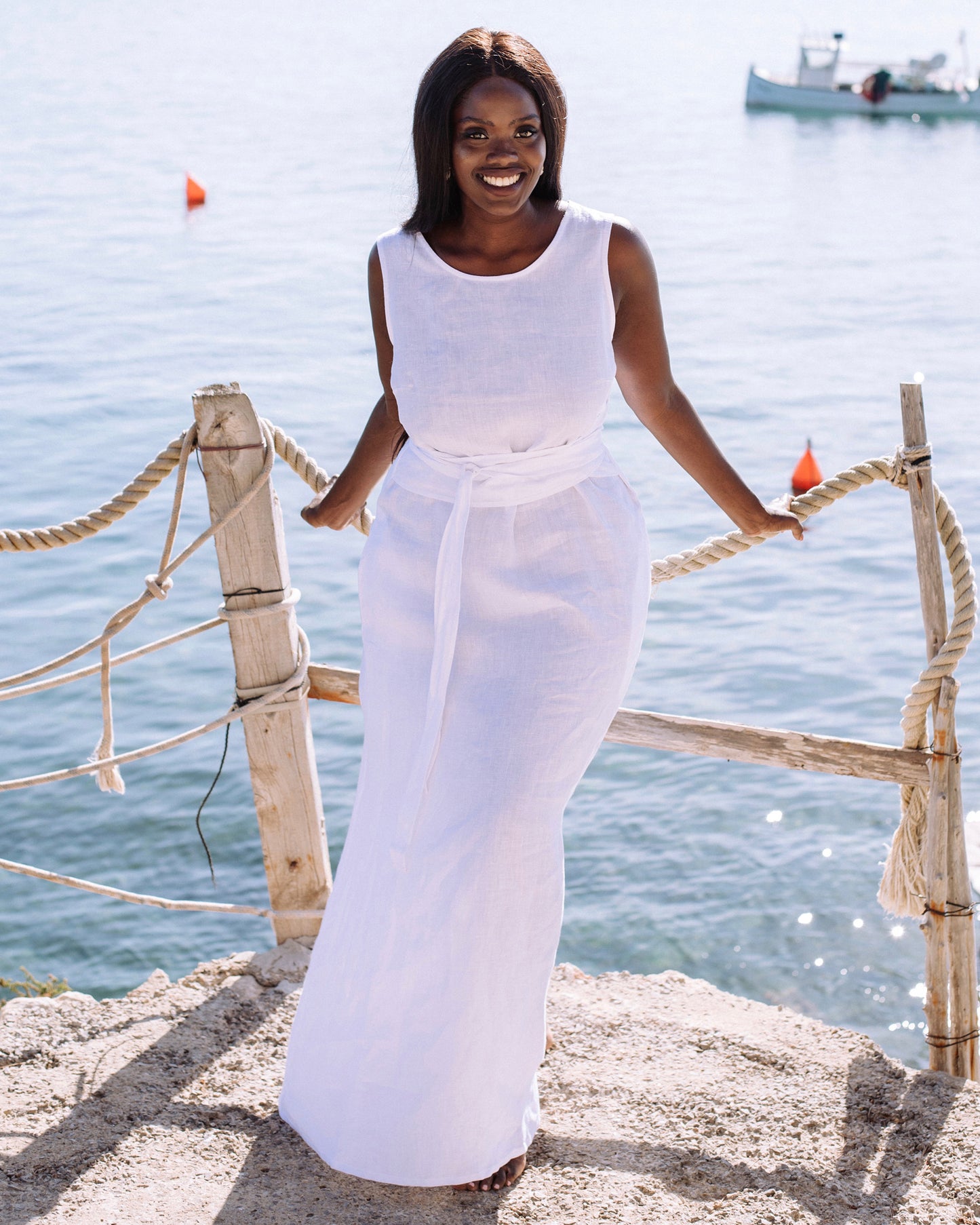 Long linen dress BORACAY in White - MagicLinen