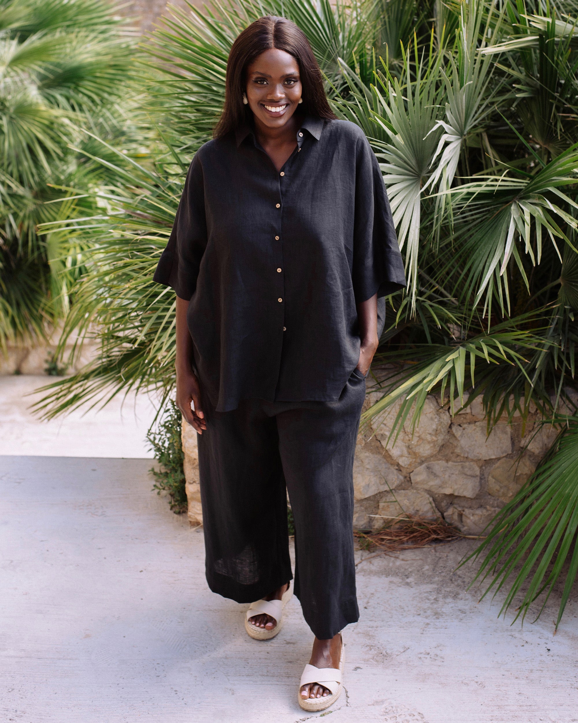 women's black linen dress pants Marley Wide Leg Linen Blend Pants - / Black- SizeXL