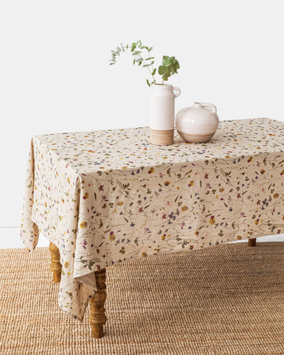 Botanical print linen tablecloth