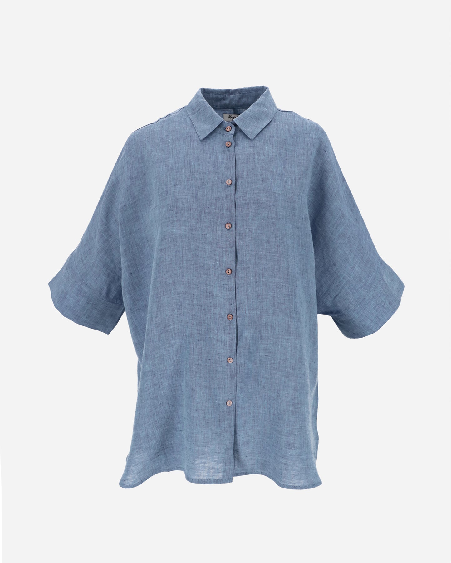 Short-sleeved linen top CABRERA in Denim chambray - MagicLinen