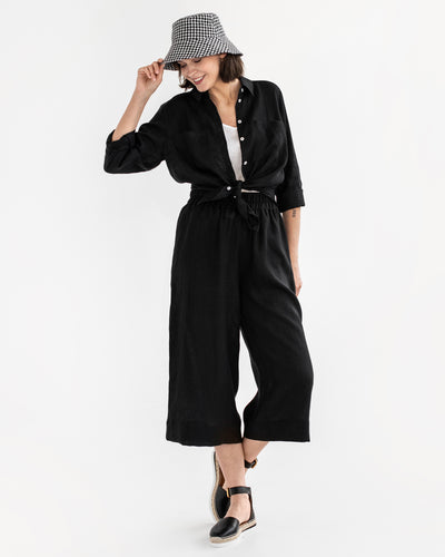 Long-sleeved linen shirt CALPE in Black - MagicLinen