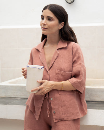 Waffle shirt CHARTRES in Burnt sienna - MagicLinen