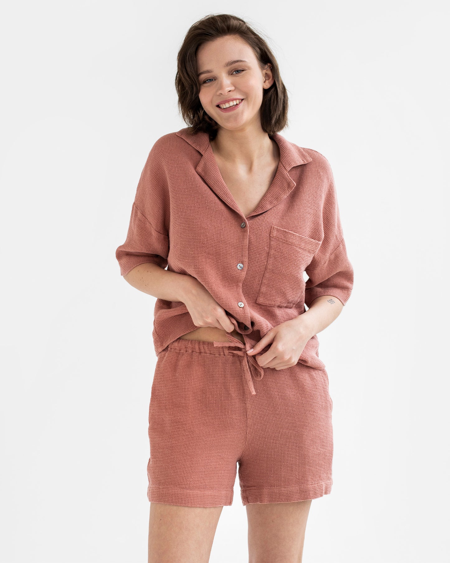 Waffle shorts CHINON in Burnt sienna - MagicLinen