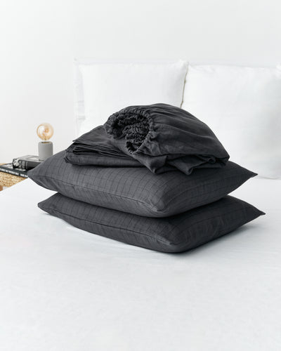 Charcoal windowpane Linen Sheet Set | MagicLinen