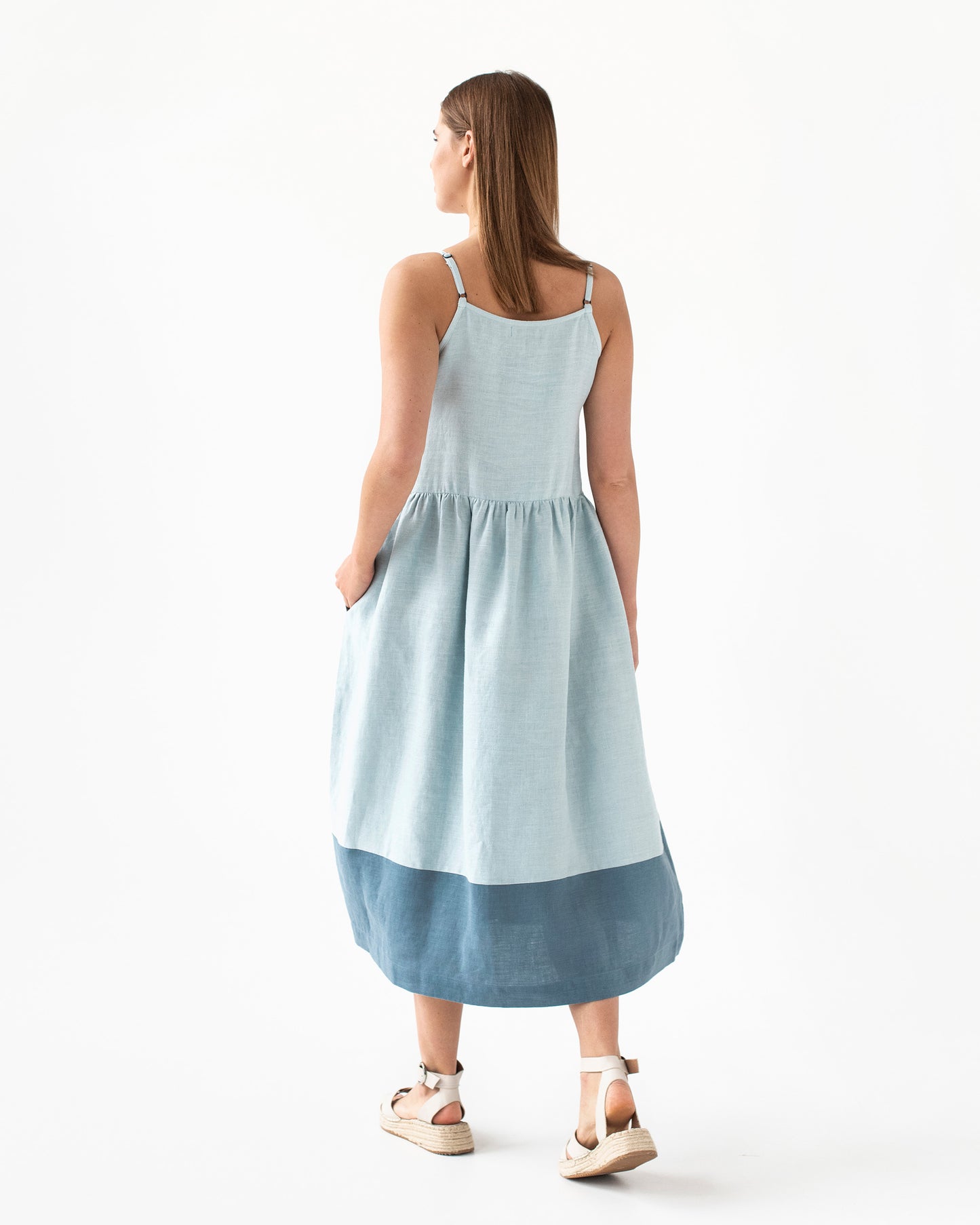 Color-block linen dress CETARA dusty blue - MagicLinen