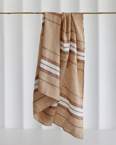 Linen Beach Blanket in French striped | MagicLinen