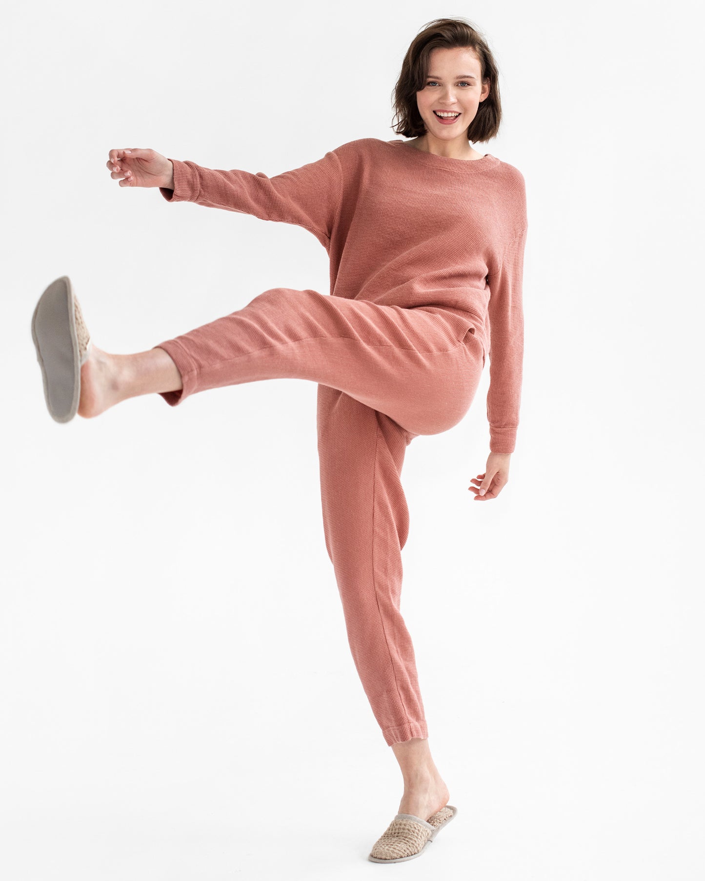 Waffle sweapants GIVERNY in Burnt sienna - MagicLinen
