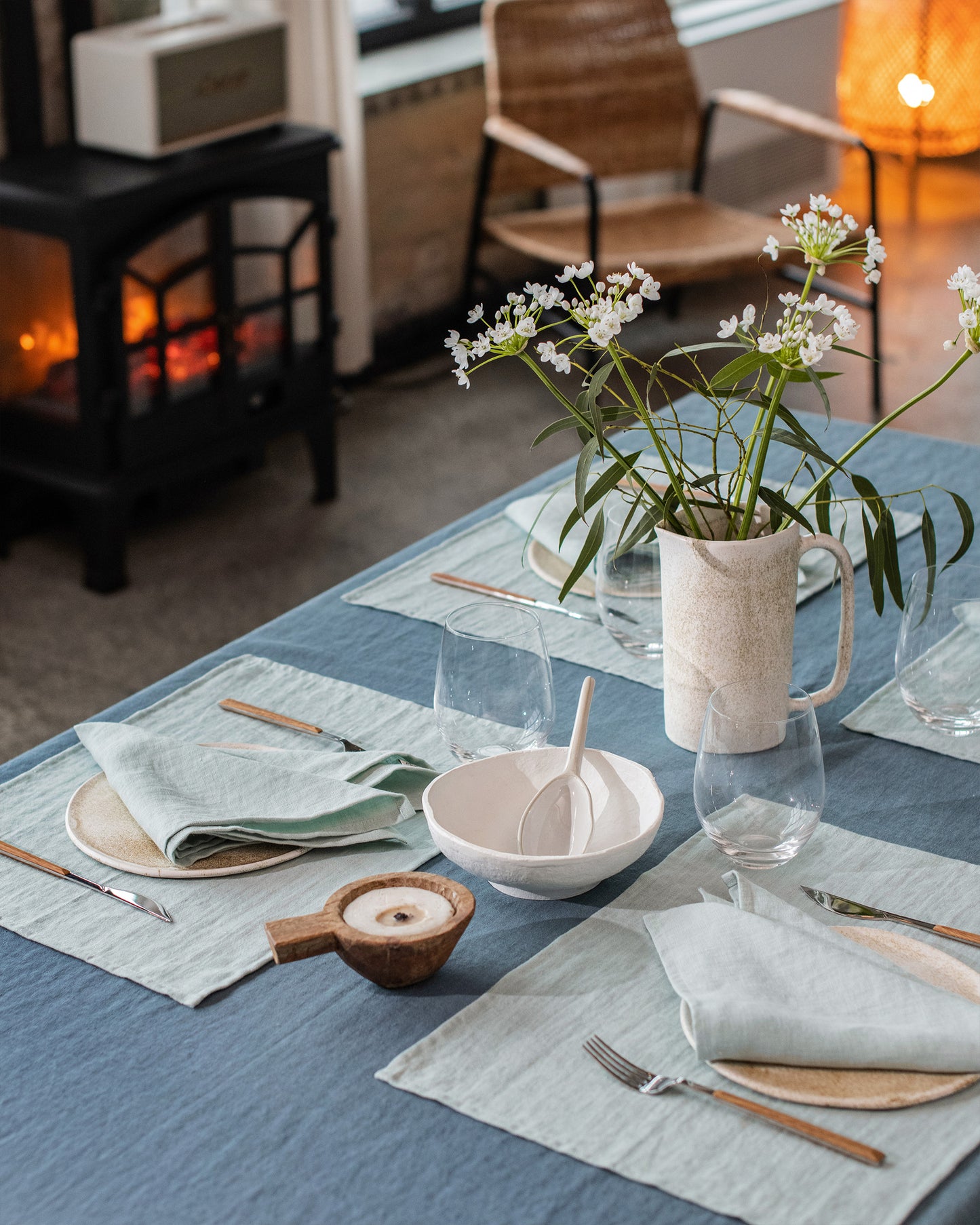 Dusty blue linen placemat set of 2 - MagicLinen