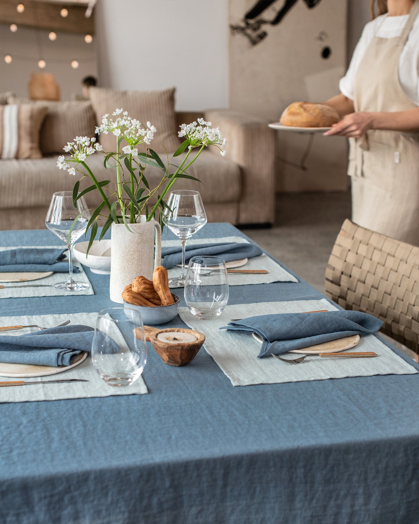 Dusty blue linen placemat set of 2 - MagicLinen