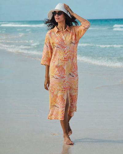 Linen beach Dress LA JOLLA in Sunset palms print