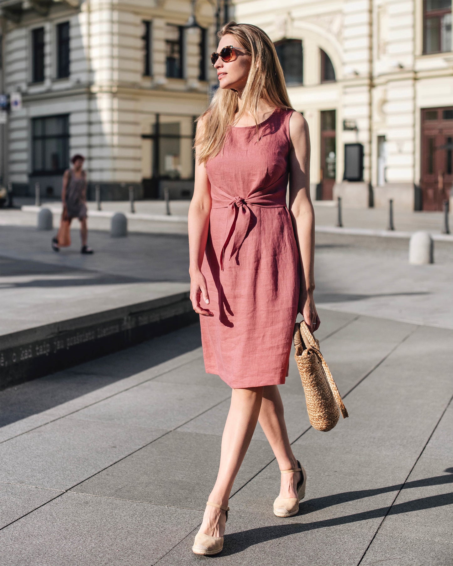 Tie-front linen dress EDEN in Various colors - MagicLinen