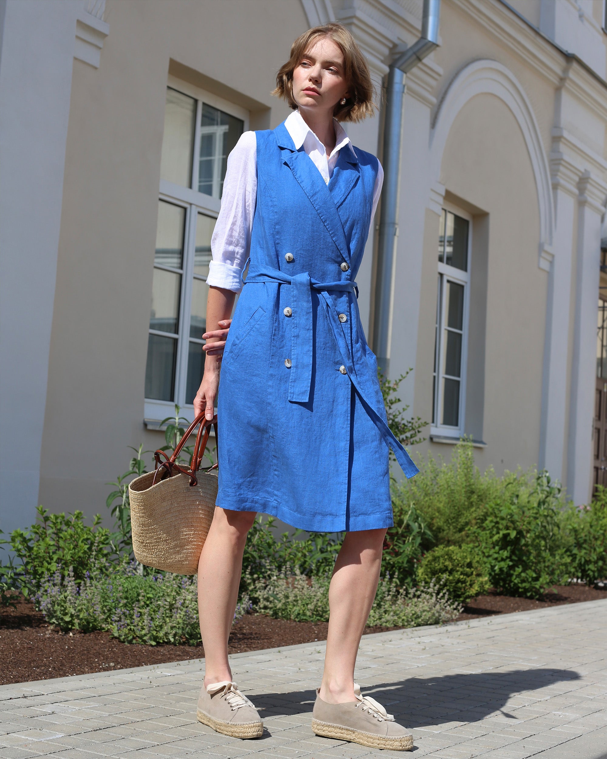 Trench Linen Dress Lisbon in Cobalt Blue | MagicLinen M