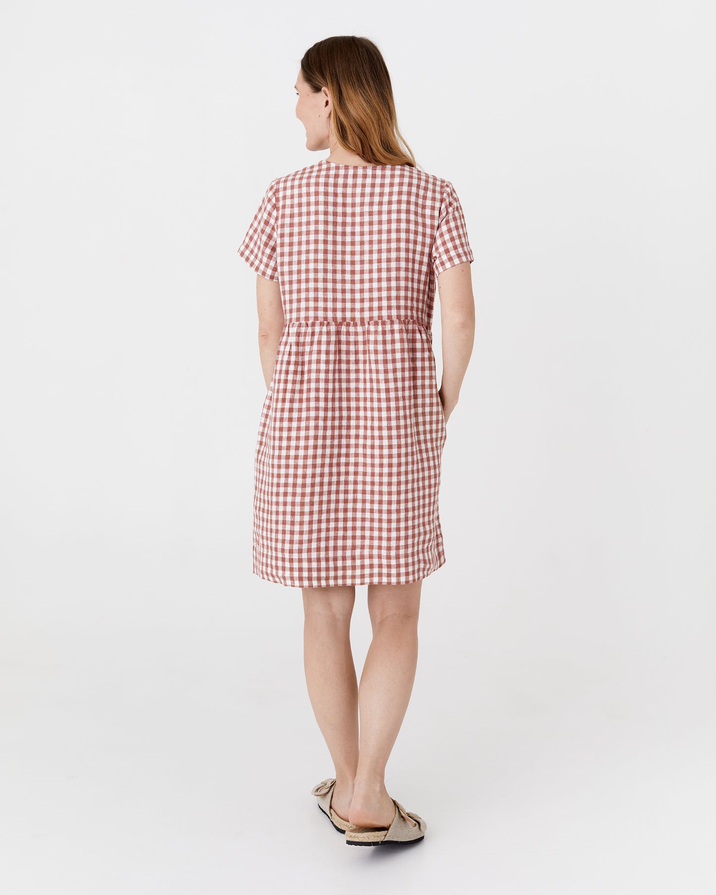 Mini linen dress MACEIO in Clay gingham - MagicLinen