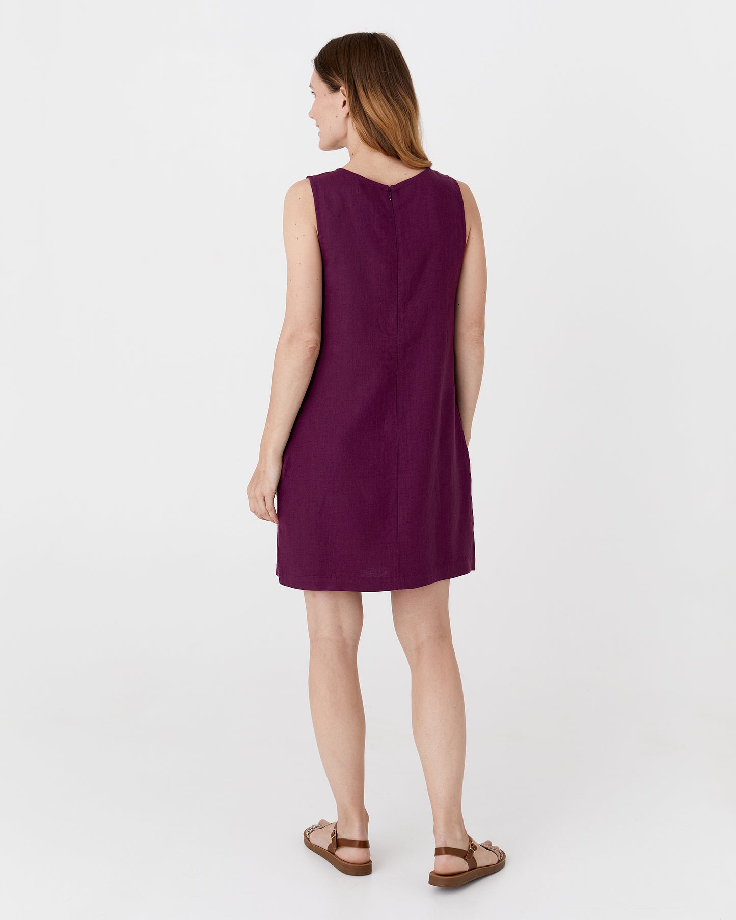 Midi linen dress MANHATTAN in Royal purple - MagicLinen