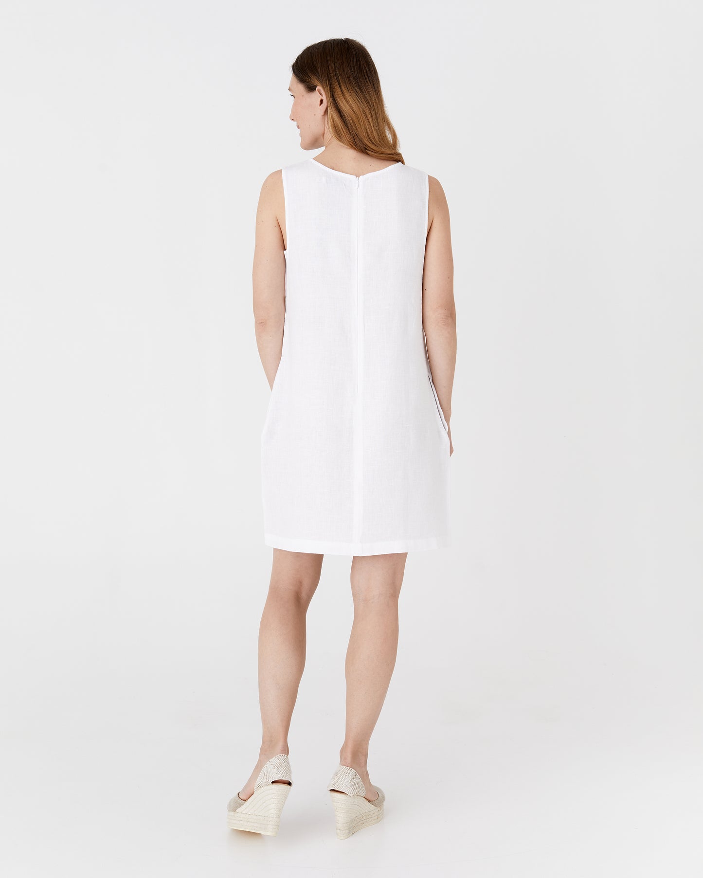 Midi linen dress MANHATTAN in White - MagicLinen
