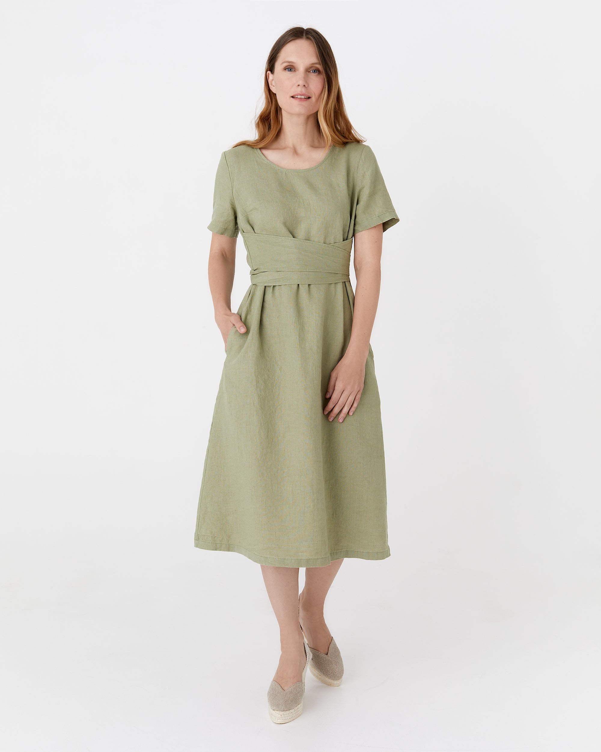Midi wrap linen dress MANILA in Sage | MagicLinen XS Midi wrap linen dress MANILA in Sage | MagicLinen XS