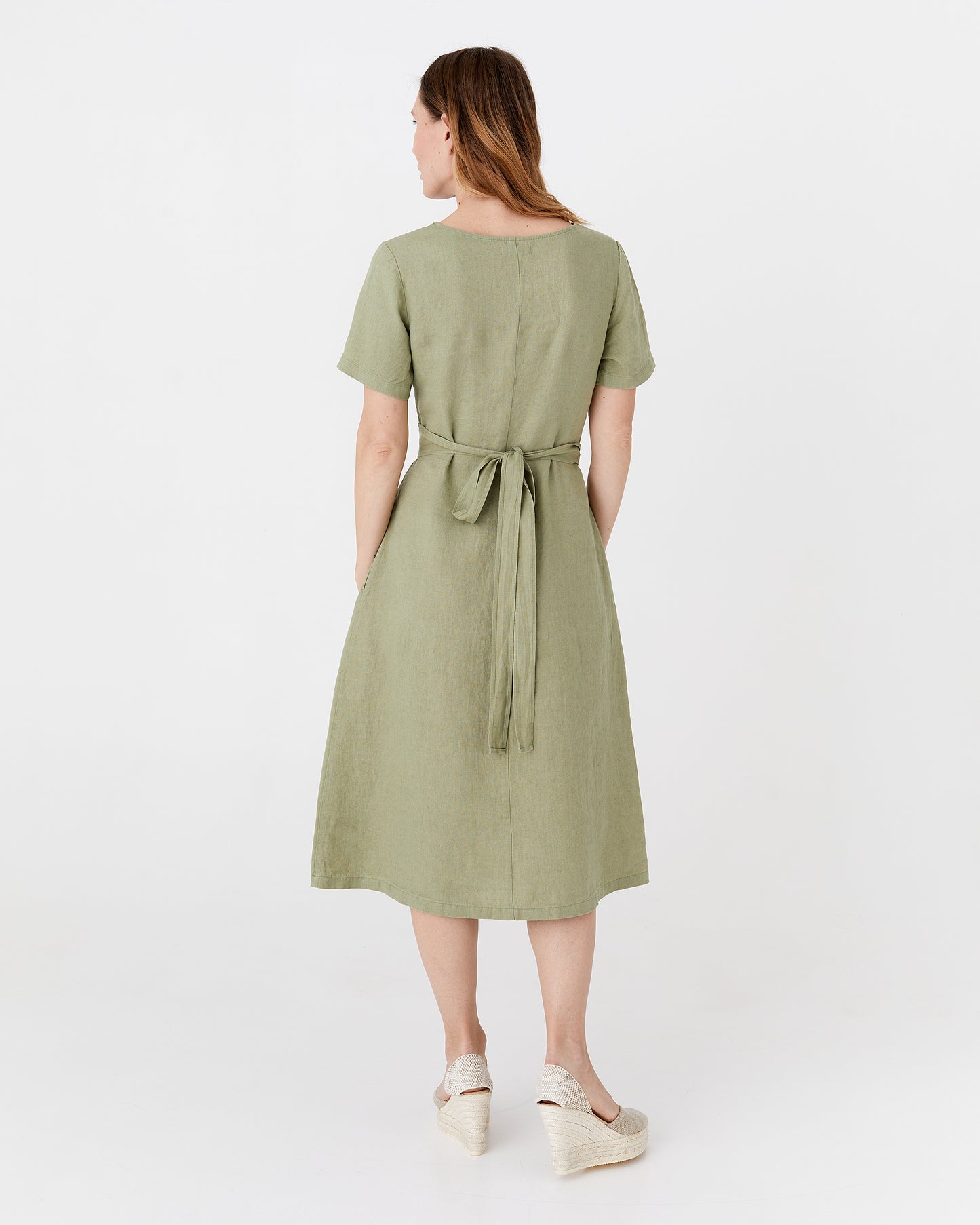 Midi wrap linen dress MANILA in Sage - MagicLinen