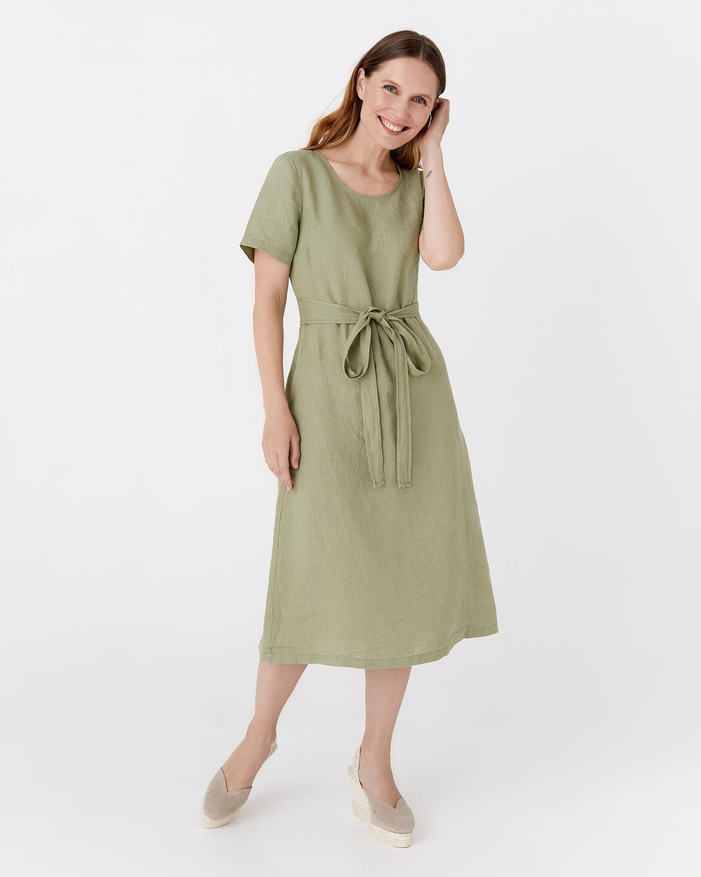 Midi wrap linen dress MANILA in Sage - MagicLinen