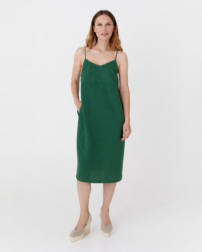 Slip linen dress MARFA in Green - MagicLinen modelBoxOn