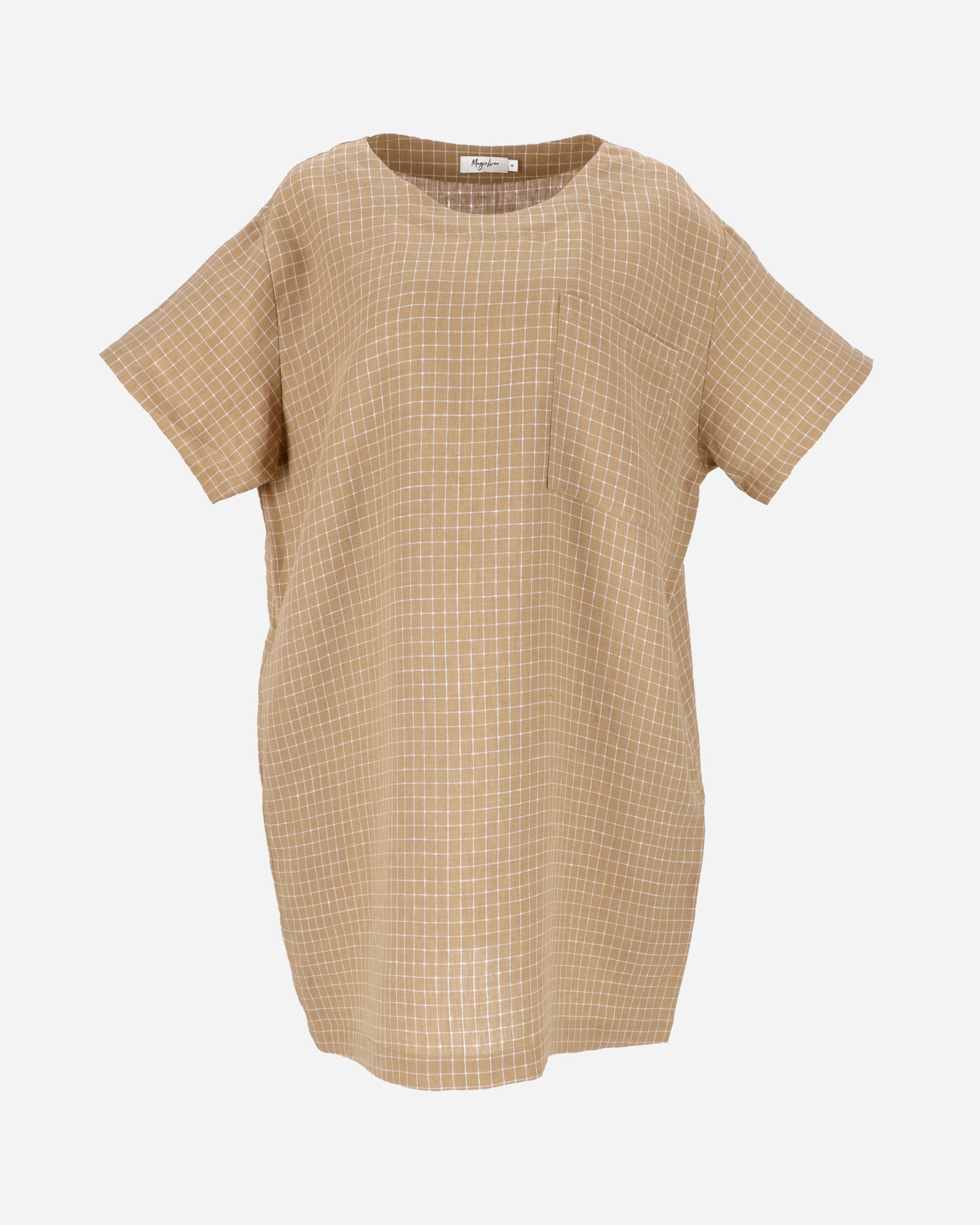 T-shirt linen dress MIJAS in Brown windowpane - MagicLinen