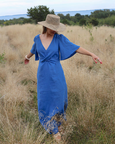 Maxi linen dress AGRA in Cobalt blue