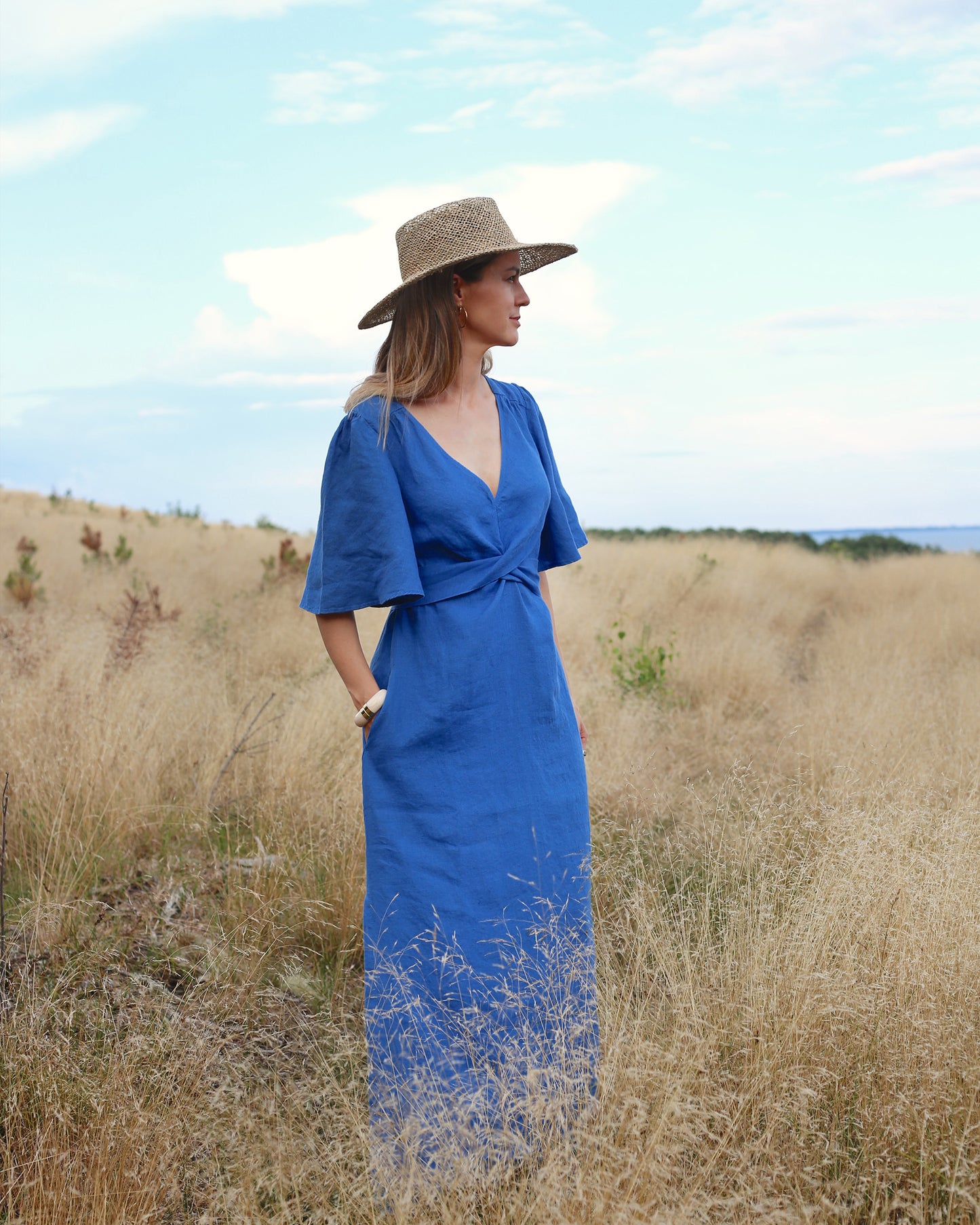 Maxi linen dress AGRA in Cobalt blue