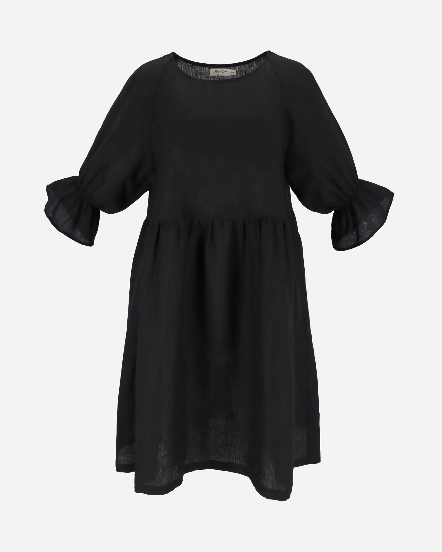 Voluminous linen dress NERJA in Black - MagicLinen