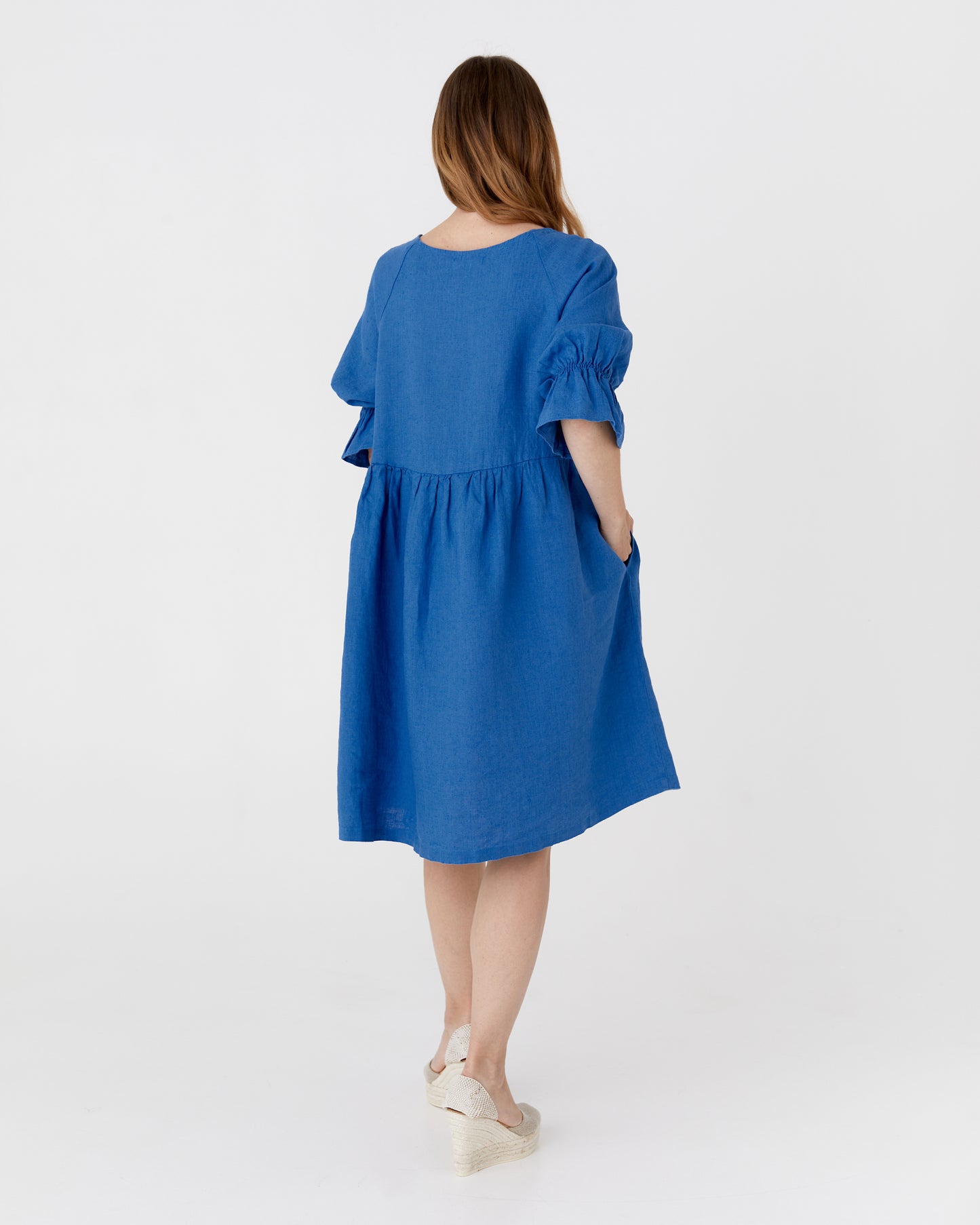 Voluminous linen dress NERJA in Cobalt blue - MagicLinen