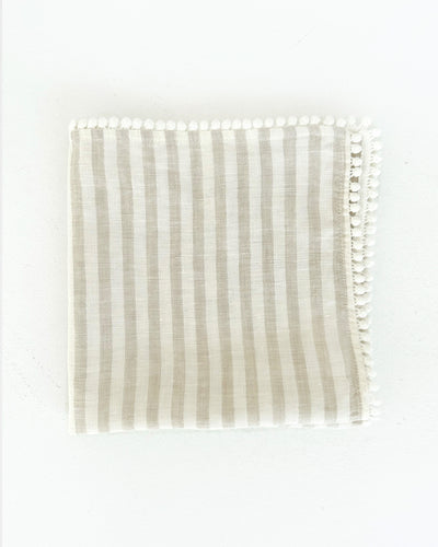Pom pom trim linen napkin set of 2 Striped in natural