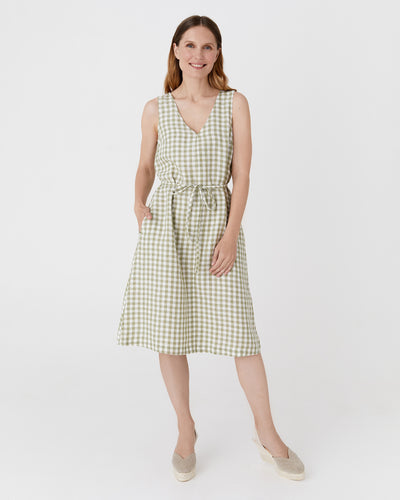 Basic linen dress OIA in Sage gingham - MagicLinen