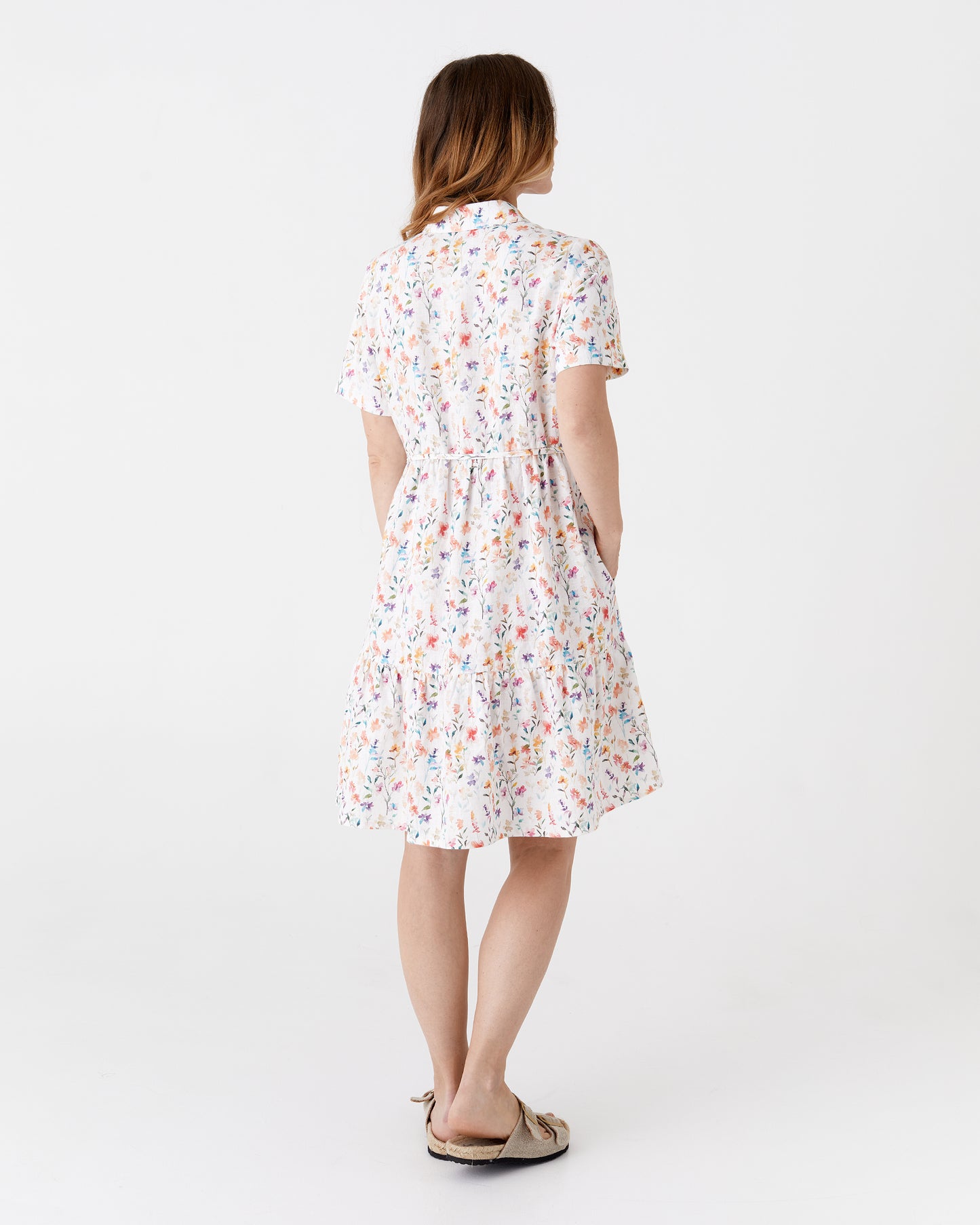 Tiered linen dress PETRA in Petal print - MagicLinen