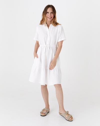 Tiered linen dress PETRA in White - MagicLinen modelBoxOn