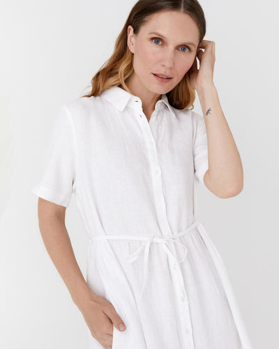 Tiered linen dress PETRA in White - MagicLinen modelBoxOn