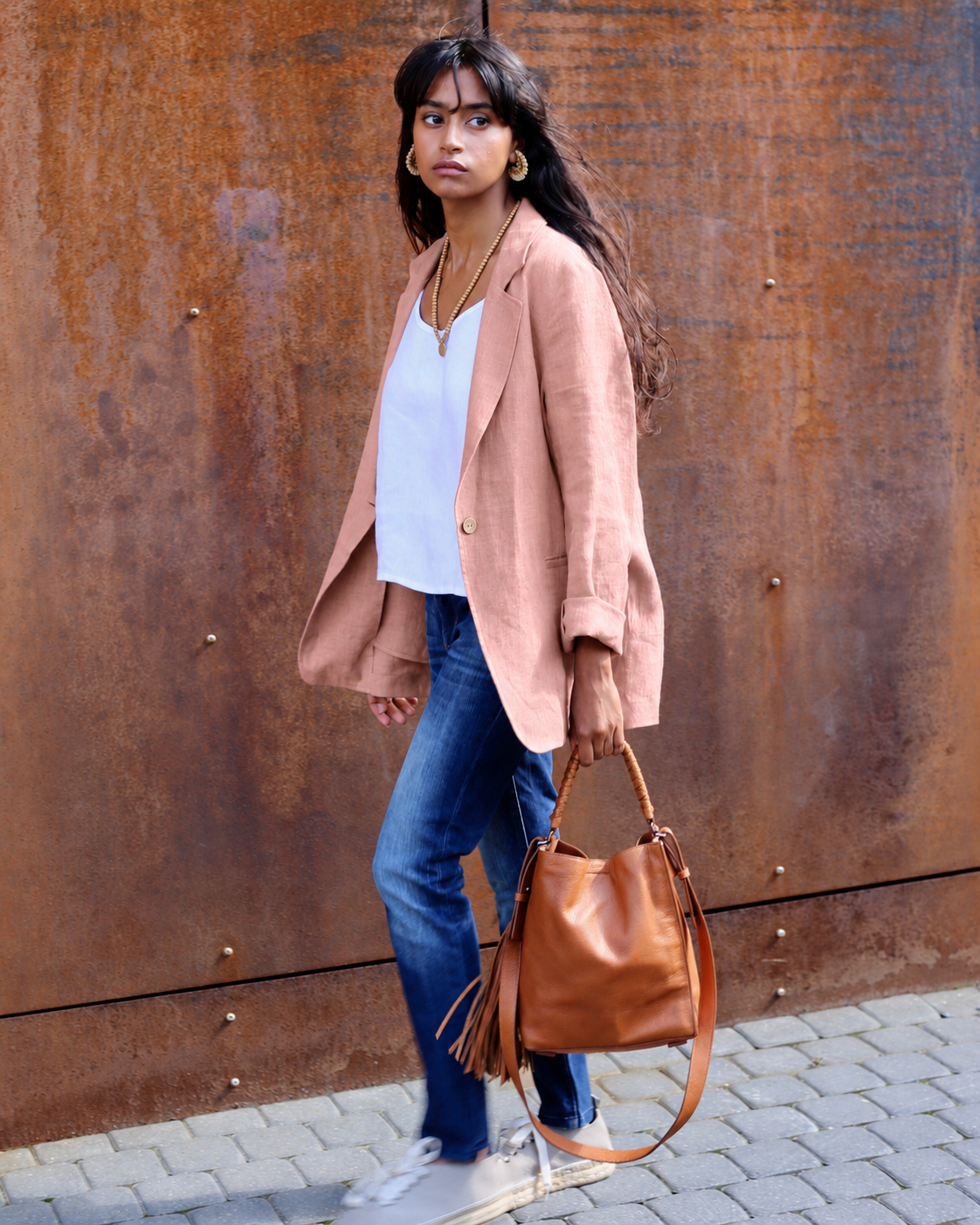 Women's linen blazer PLACID in Clay pink
