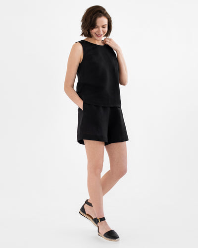 Sleeveless linen top SILAY in Black - MagicLinen