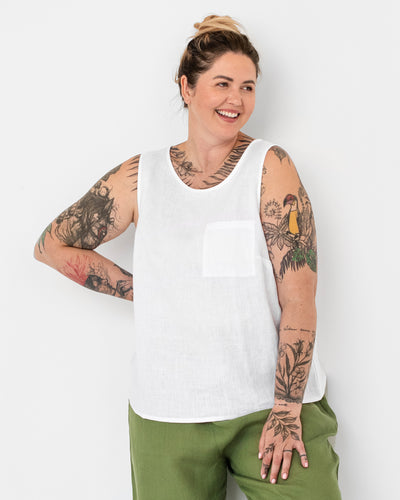 Sleeveless linen top SILAY in White - MagicLinen