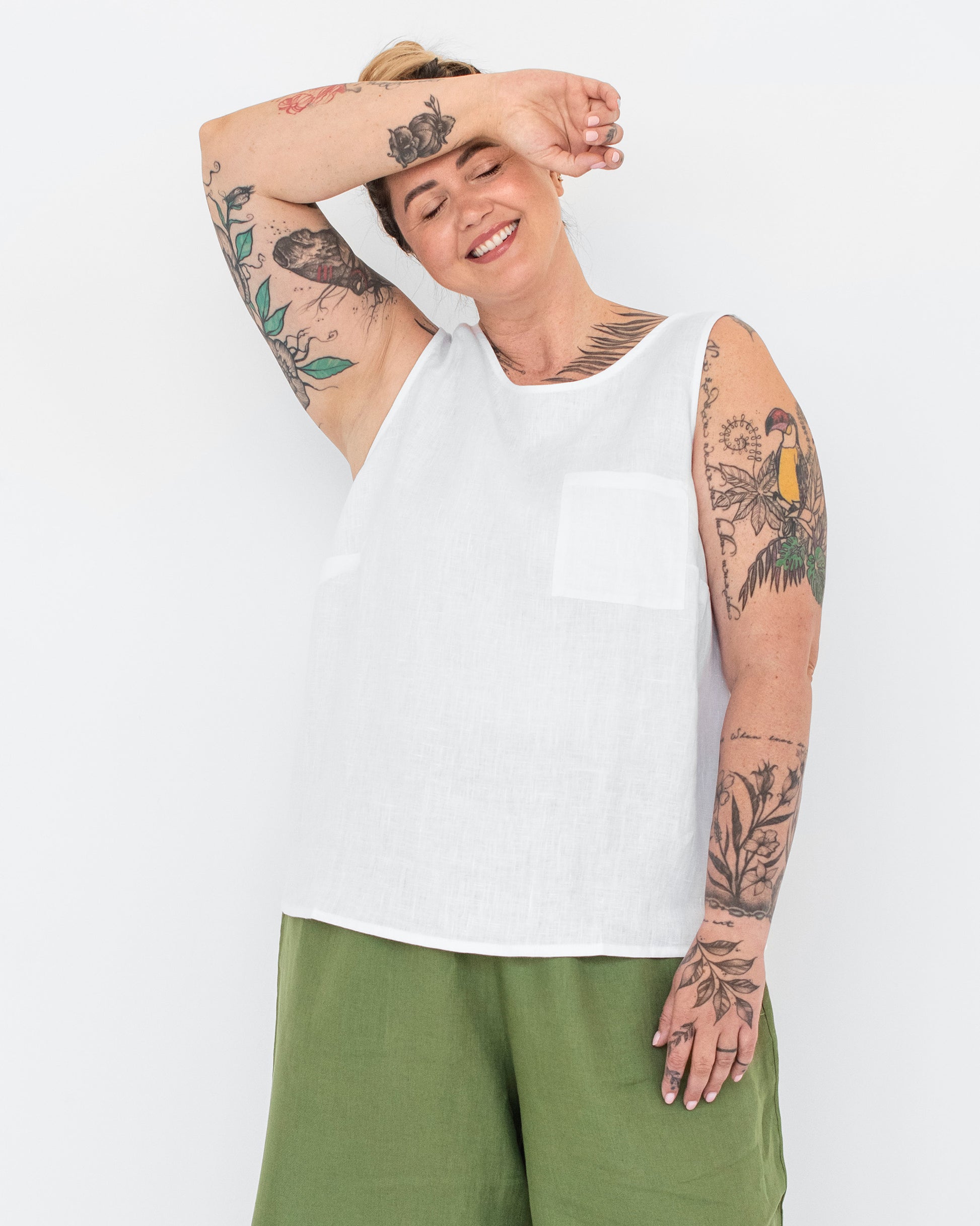 Sleeveless linen top SILAY in White - MagicLinen